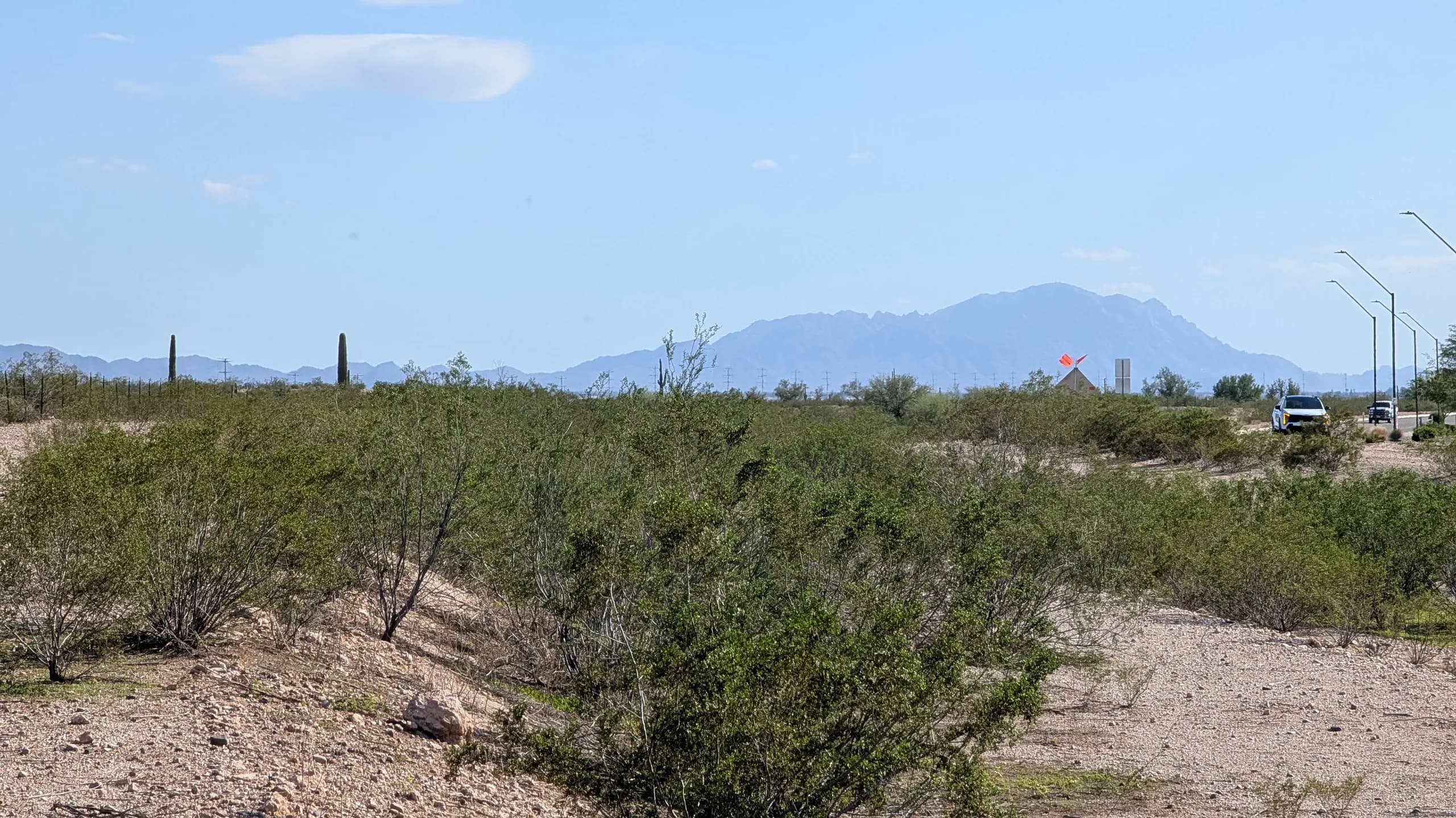 Open desert at Merrill Ranch, with mountains on the horizon